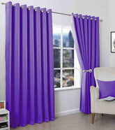 2 Pieces Plain Dyed Back Lining Eyelet Curtains - Purple